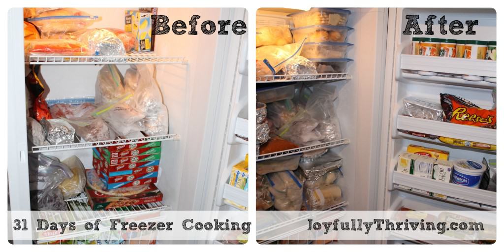 Before and After Freezer Pictures from my 31 Days of Freezer Cooking - JoyfullyThriving.com