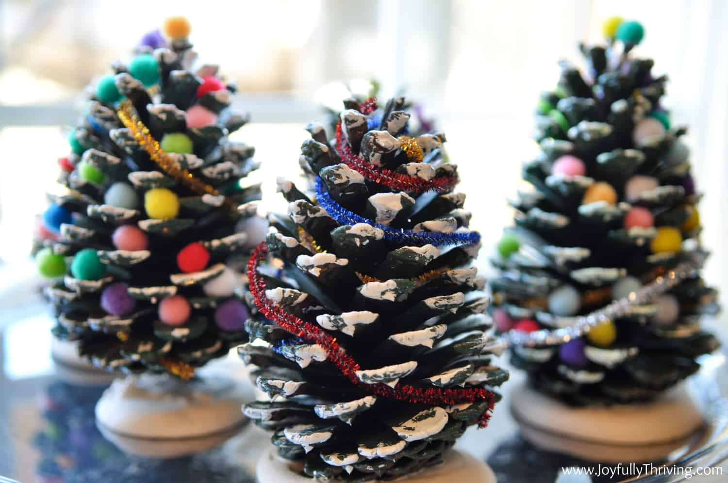 Pom Poms and Pinecones Christmas Ornaments