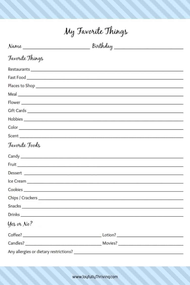 My Favorite Things List | Free Printable Gift Ideas for Teachers