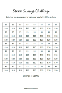 $1000 Savings Challenge | Free Printable Savings Challenge