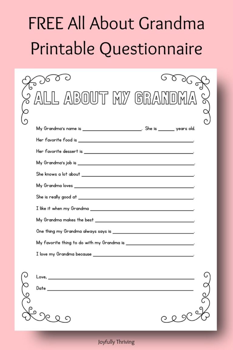 Free Mother’s Day Printable Questionnaires