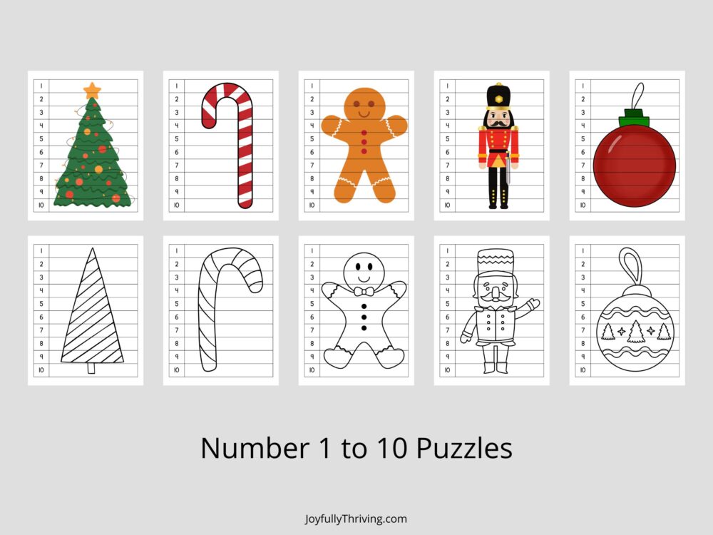 1 to 10 Christmas Counting Puzzles