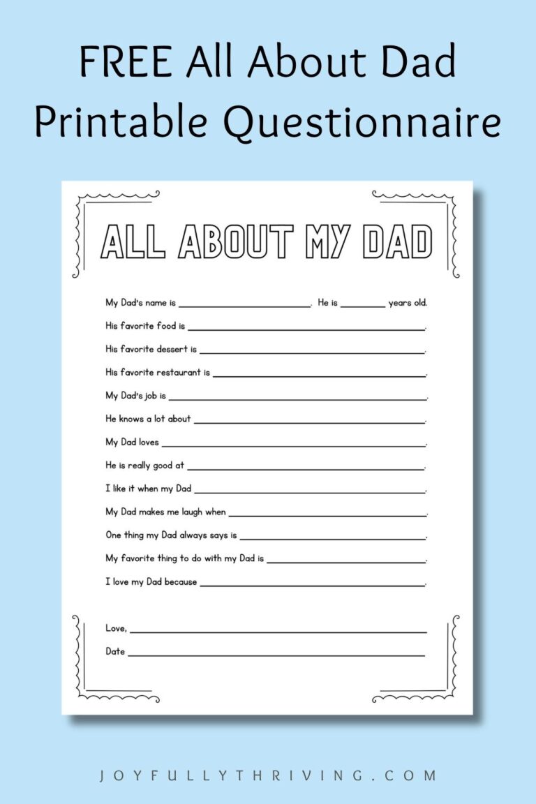 Free Father’s Day Printable Questionnaires