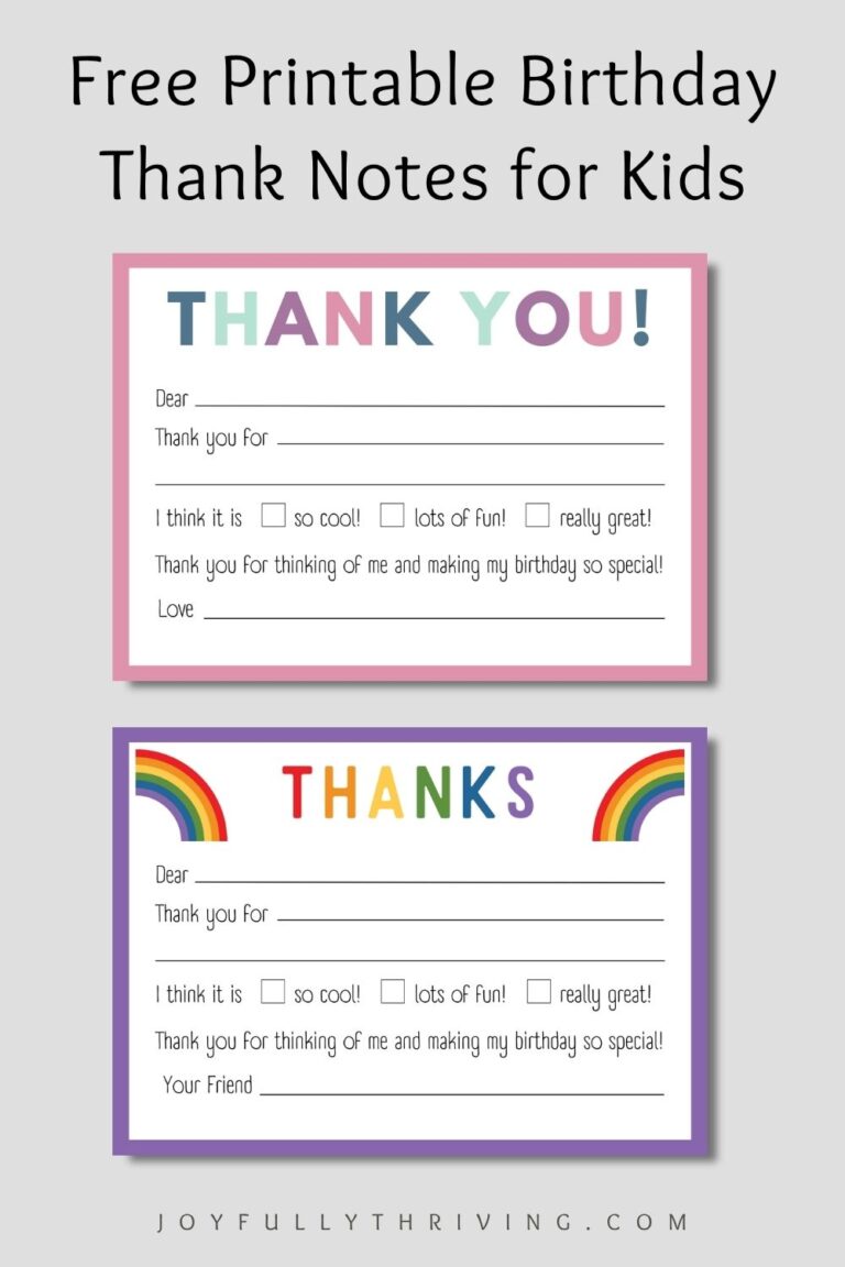 Free Printable Birthday Thank You Notes for Kids (5 Designs)