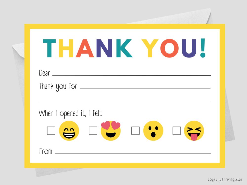 Emoji thank you note with faces for kids to check