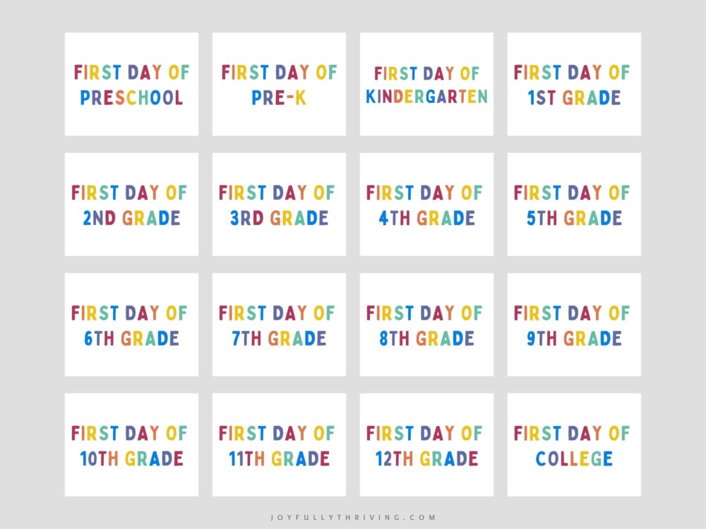 Colorful First Day of School Signs