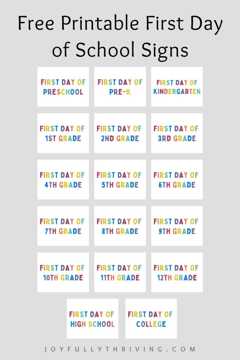 Free First Day of School Printable Signs for Every Grade