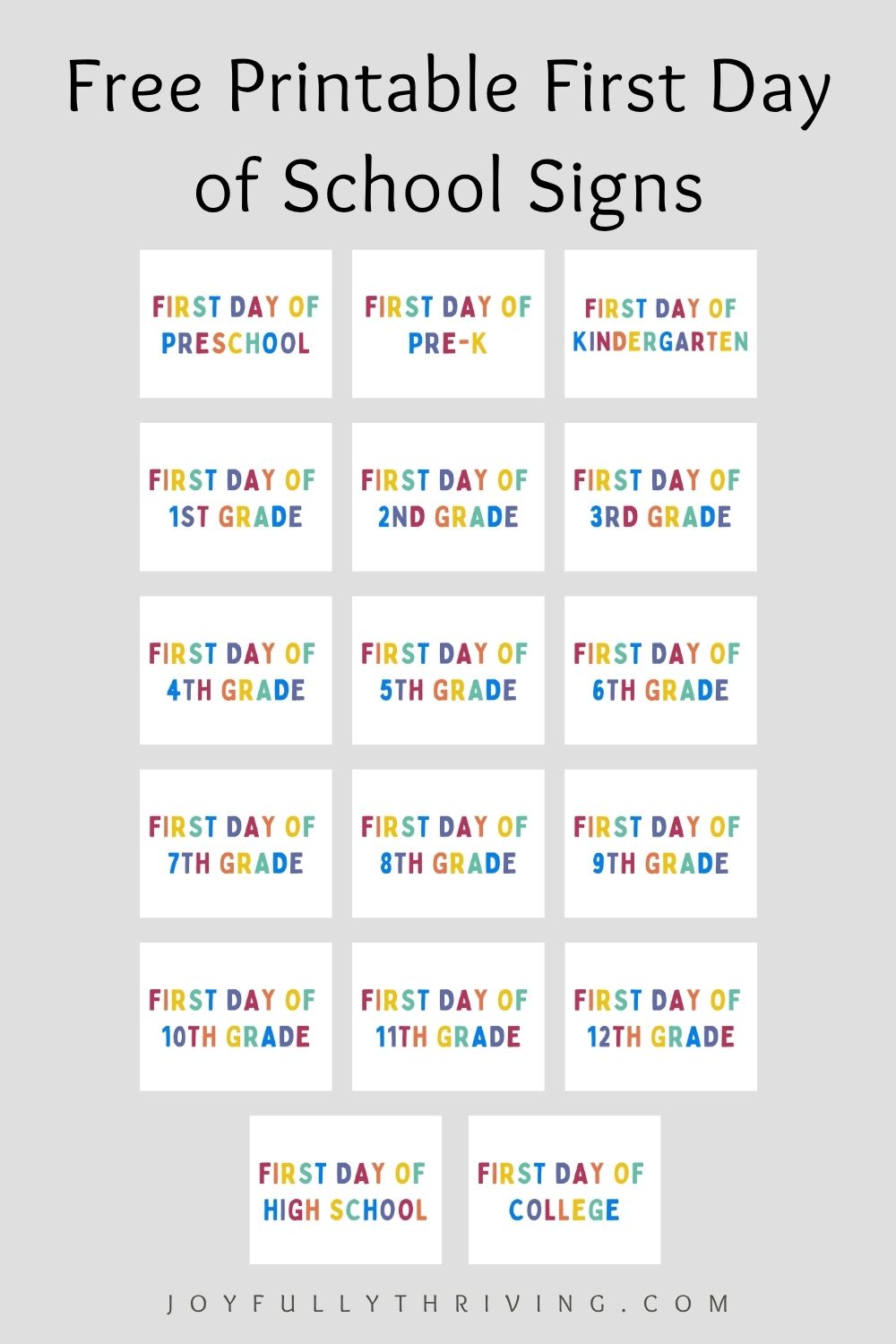 First Day of School Signs All Grades
