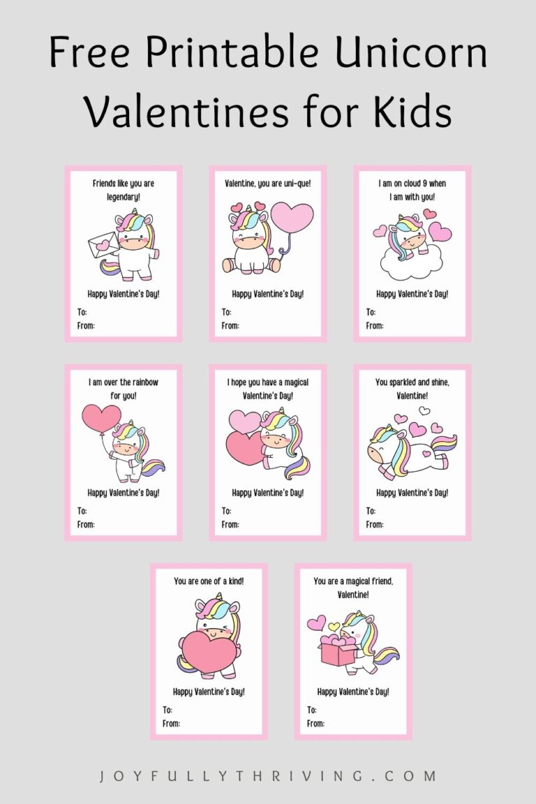 Free Printable Unicorn Valentines for Kids