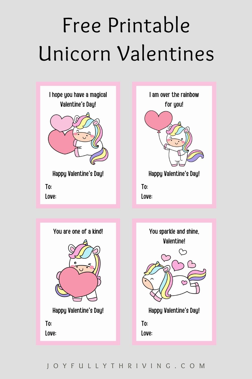 Unicorn Valentines in Light Pink